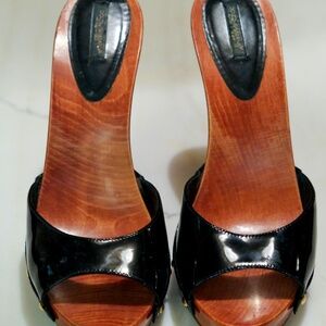 Dolce Gabbana Black Patent Leather Slip on Heels Mules
